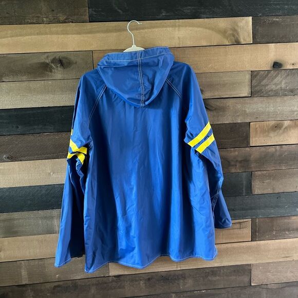 Vintage Weather-Rite Blue Yellow Reversible Raincoat with Stripes & Hood - Picture 3 of 10